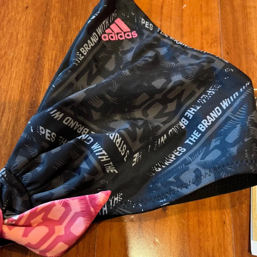 Adidas Bikini Top Colorblock Red Black Graphic Halter Swim GM2427 New Size Small